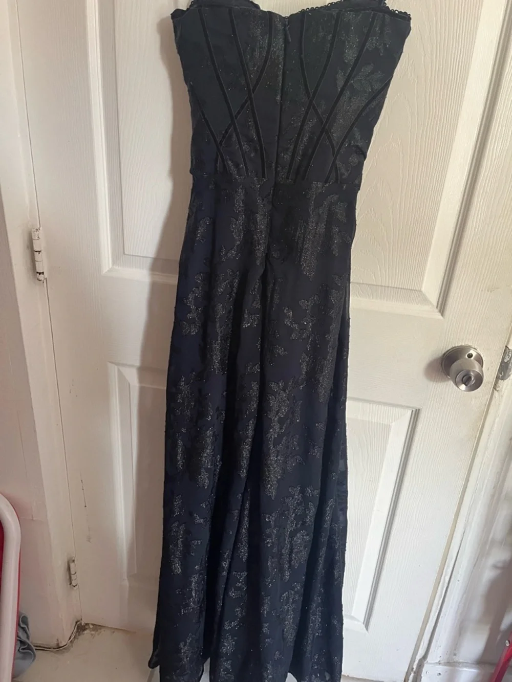 House of CB Maxi Dress Navy Blue Floral Esme Fil Coupe Corset Gown size XS - Picture 10 of 12